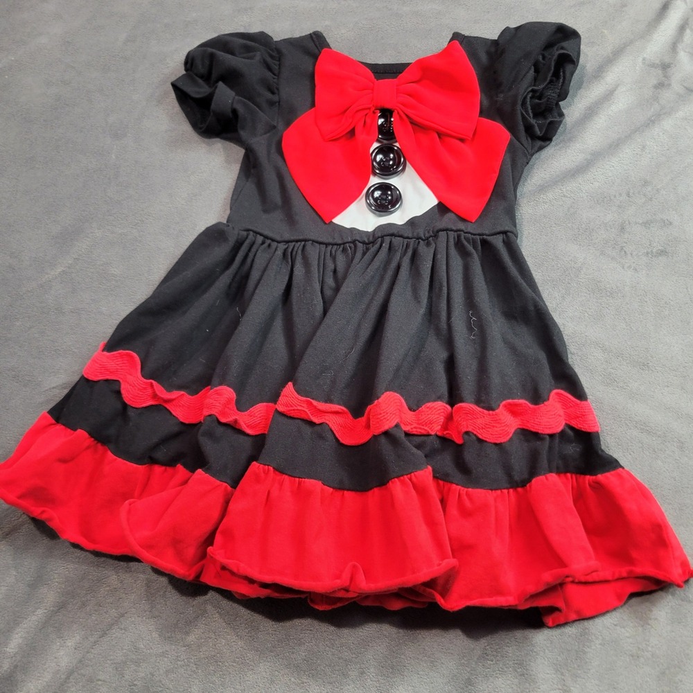 Only Little Once Girl Black Red Bow Ruffle Ric-Rac Dress Size 2 Ringmaster Style